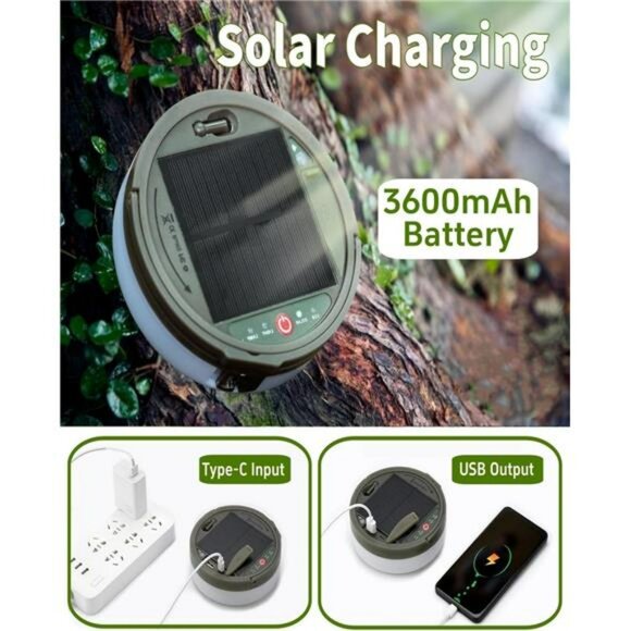 Solar camping string lights waterproof rechargeable tent lantern outdoor decor - Picture 2 of 7